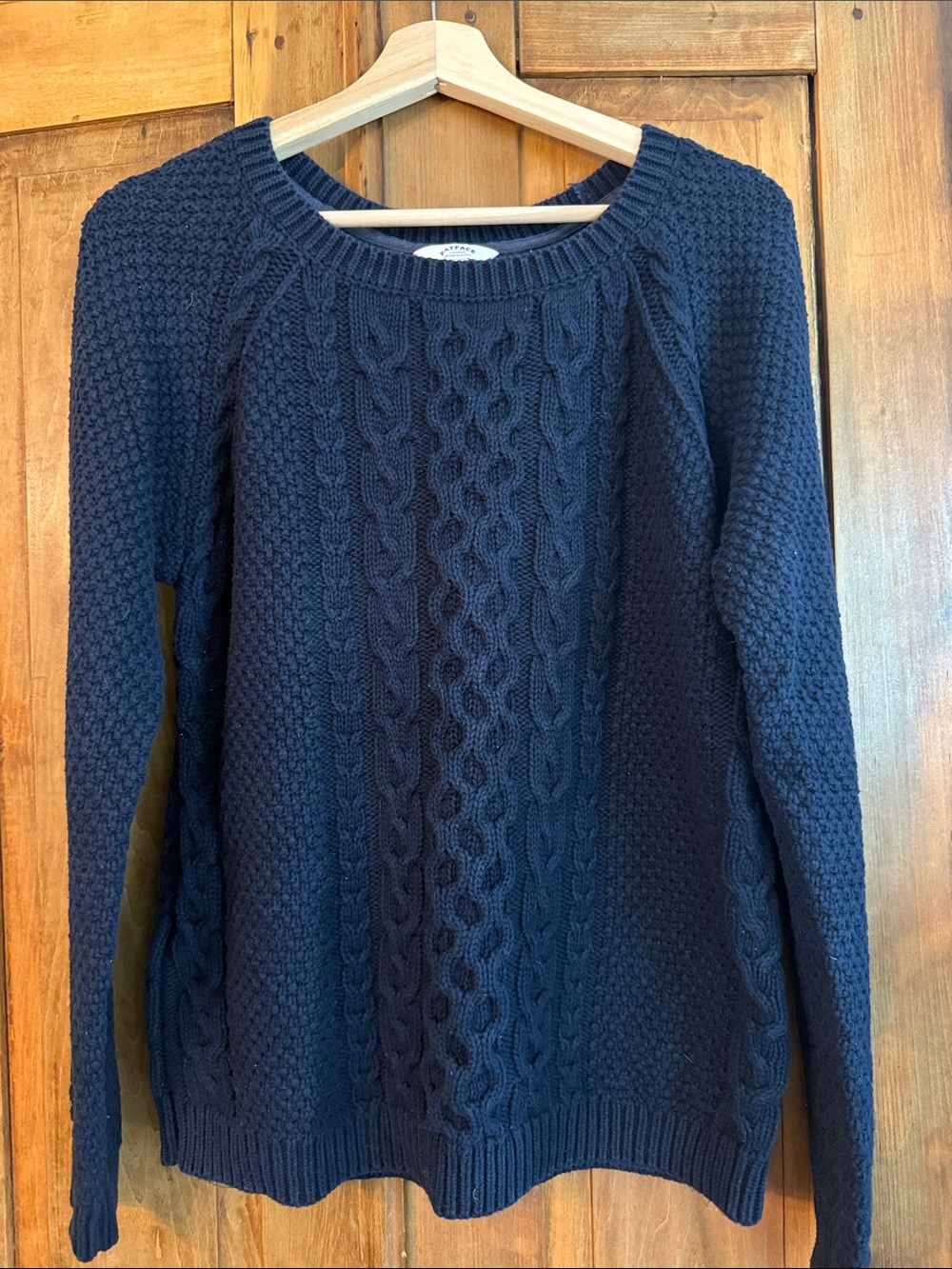 Classic Cable Knit Crewneck Sweater - Navy 100% Cotton Casual Coastal
